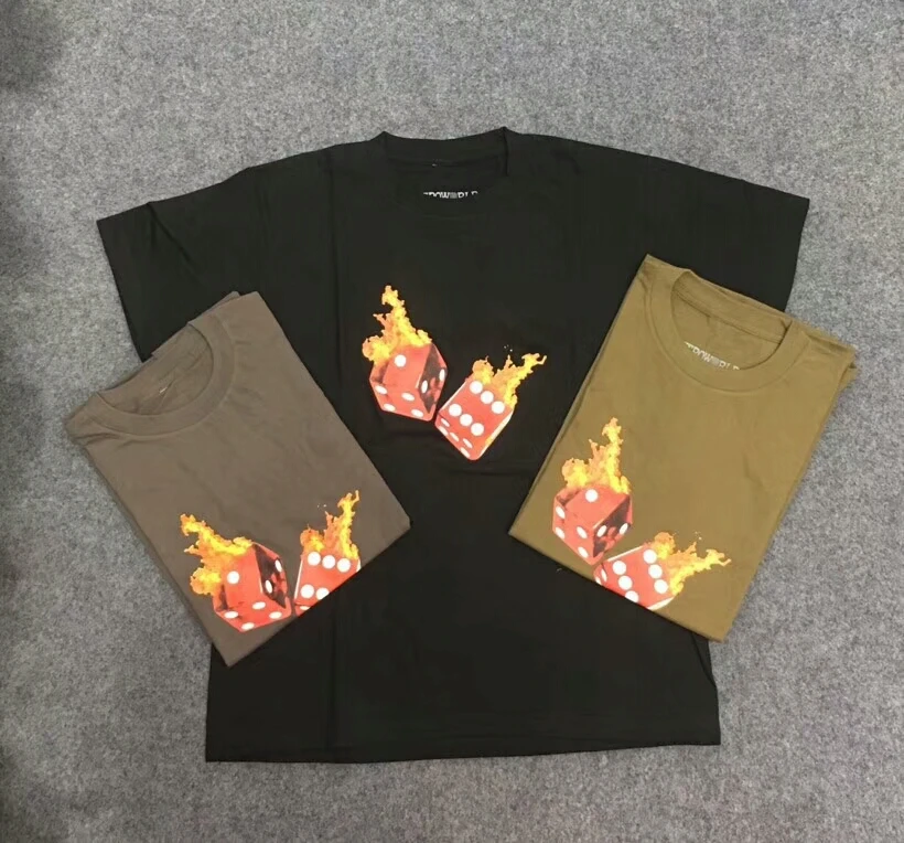 

19ss Travis Scott Astroworld Tour One Night Las Vegas T Shirts Men Women Flame Play Dice Astroworld T Shirts Men Women