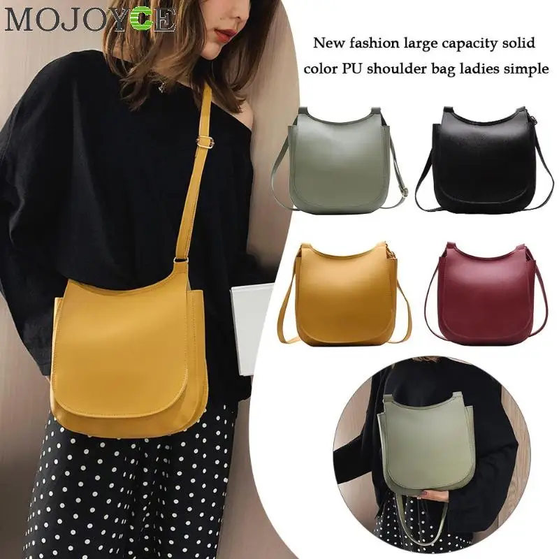 Women Fashion Wide Solid Color Shoulder Handbags Female Simple PU Leather Women Large Capacity Pure Color Flap Crossbody Bags