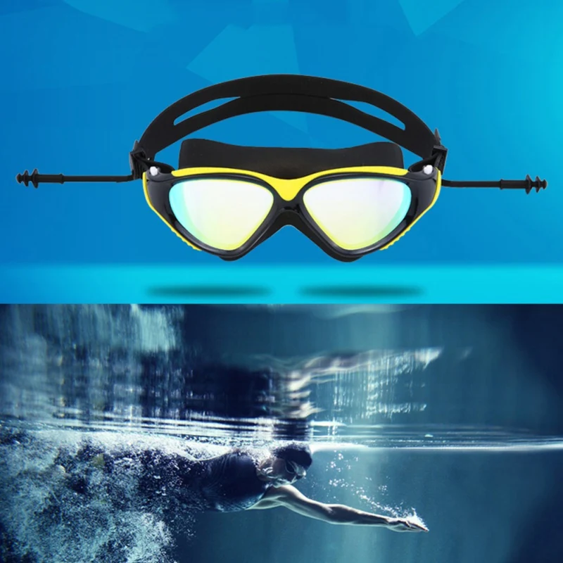 

Adult New Big Box Colorful One-Piece Earplug Goggles Men And Women HD Anti-Fog Waterproof Swimming Goggles Flat Goggles