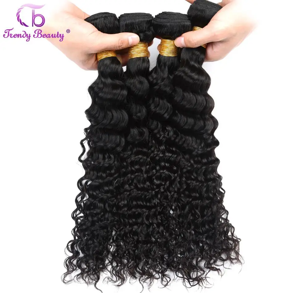 Brazilian Deep Curly Human Hair Weaving 4 Bundles with 1Pc 4*4 Lace Closure Hair Extensions Free Shipping Color 1B Trendy Beauty Brazilian Deep Curly Human Hair Weaving 4 Bundles with 1Pc 4*4 Lace Closure Hair Extensions Free Shipping Color 1B Trendy Beauty