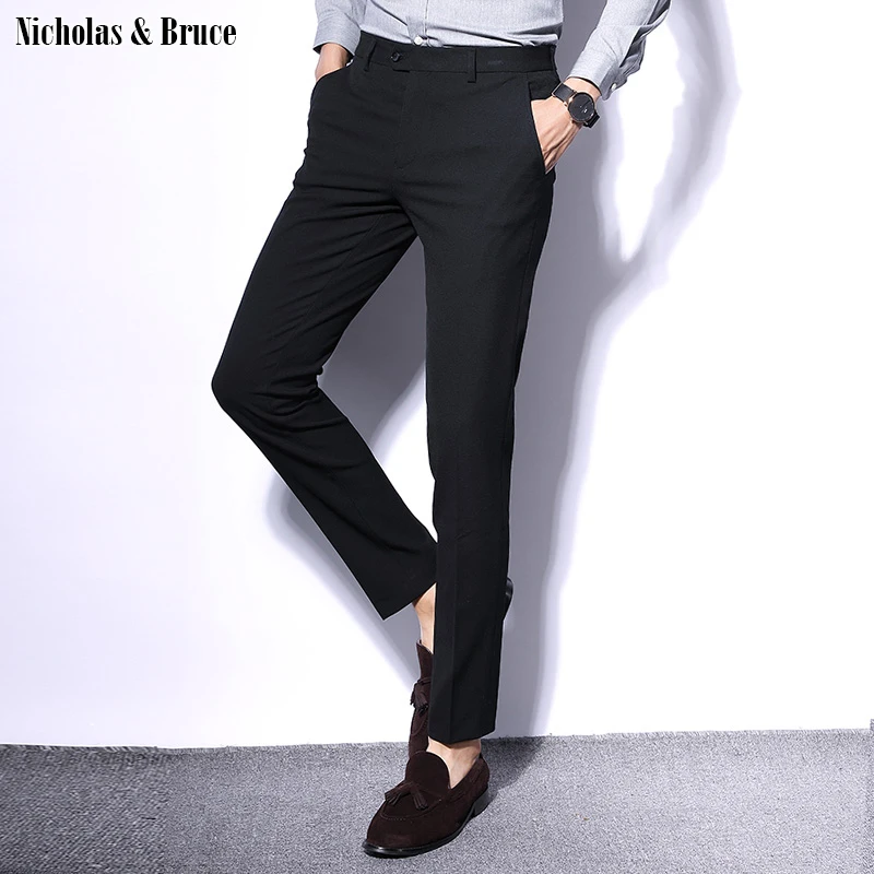 

N&B Mens Dress Pants Formal Business Office Slim Fit Pants Men 2019 Ankle-Length Trousers Male Classic Black Suit Pants SR42