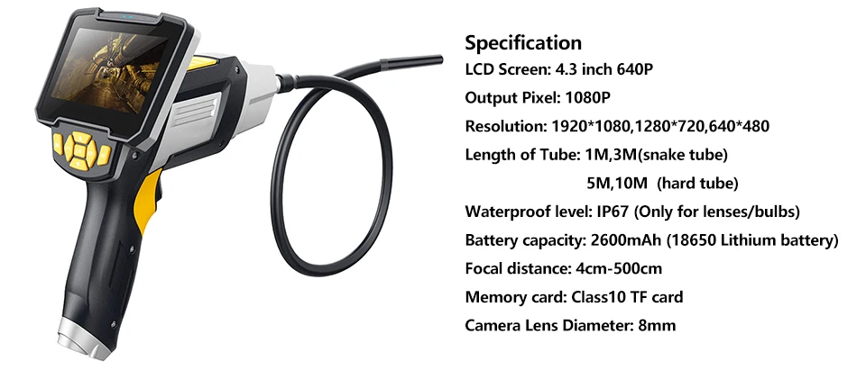 Antscope 4,3 дюймов промышленный эндоскоп 1080P HD 8 мм Инспекционная камера для ремонта авто инструмент змея жесткий ручной Wifi эндоскоп 35