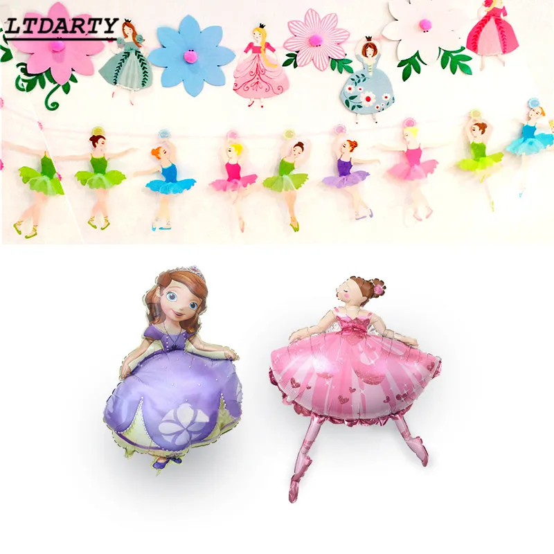 1 комплект балерины для девочек с флагом, фольгированные воздушные шары, Детские вечерние балетные костюмы на день рождения, Принцесса София, гелиевый воздух, украшения для девочек