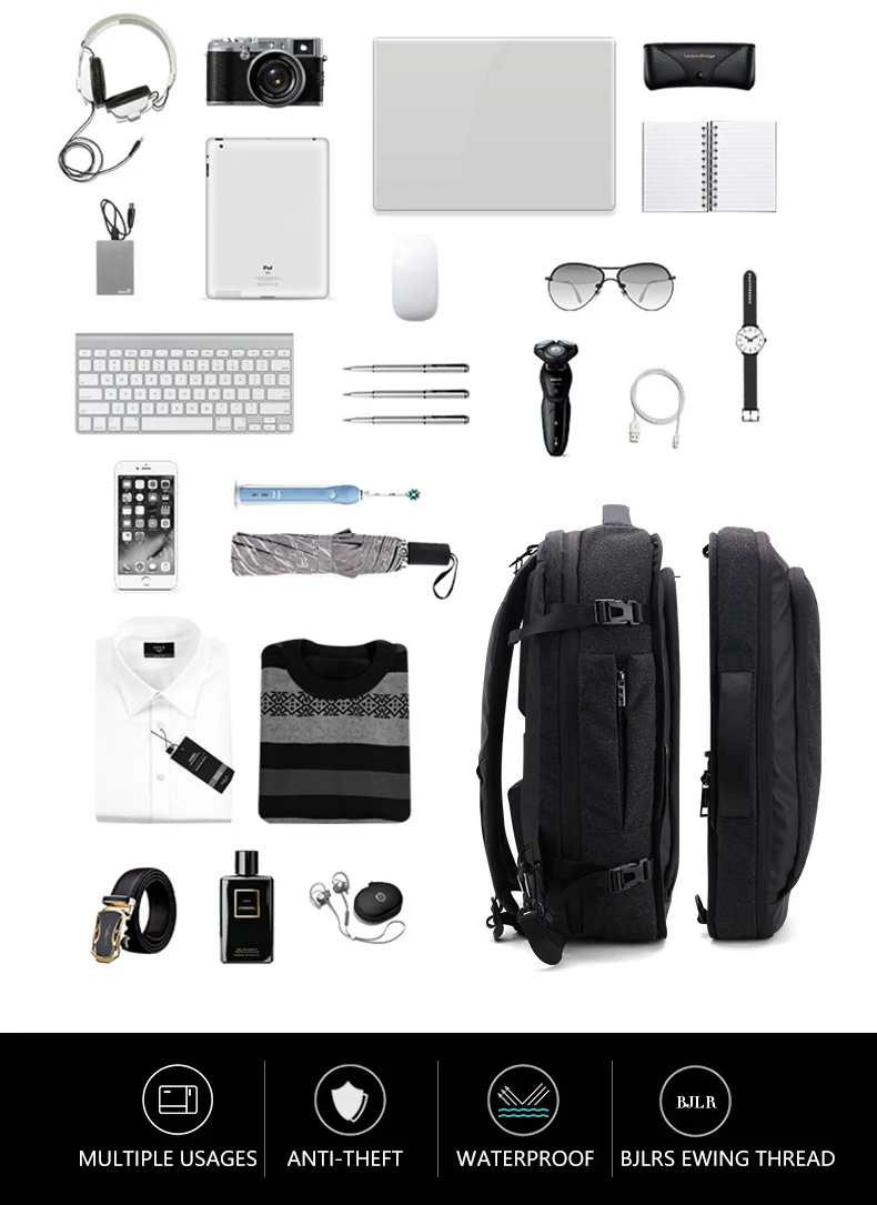 Большой емкости 17 дюймов рюкзак для ноутбука Многофункциональный водонепроницаемый мужской бизнес путешествия Back Pack черный мужской качественный компьютер сумки