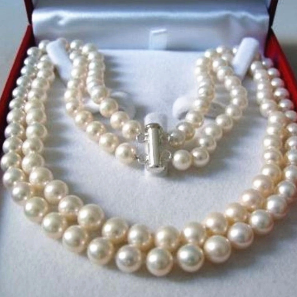 

Wholesale price 2 rows 8-9mm natural white freshwater cultured pearl necklace round beads women long chain jewelry 18inch YE2091