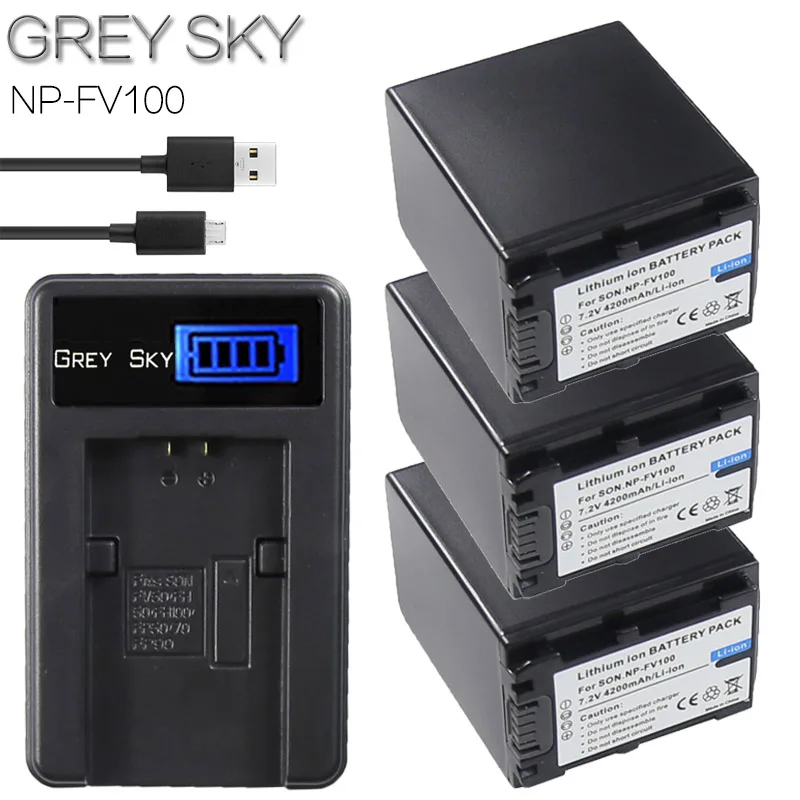 

NP-FV100 NP FV100 NPFV100 FV100 Battery + LCD USB Charger for SONY NP-FV30 NP-FV50 NP-FV70 SX83E SX63E FDR-AX100E