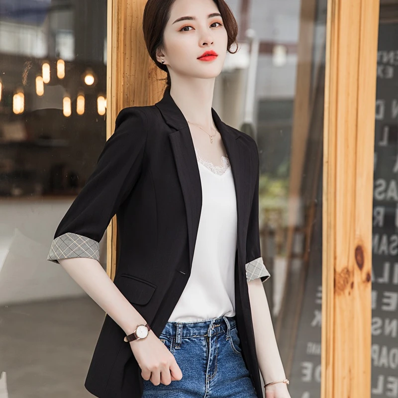 Chaqueta de traje para mujer, novedad de verano 2019, Chaqueta de traje pequeña con mangas, color sólido, ajustada, camisa de traje pequeño para - AliExpress