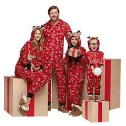 Рождественские пижамы, одинаковые комплекты для семьи, женский комбинезон с принтом оленя, Рождественская Пижама, одежда для сна с