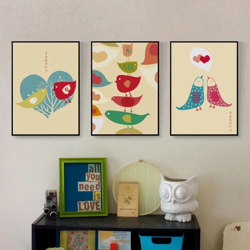 

Simple Cartoon Bird Illustration Canvas Art Painting Print Poster Picture Wall Children's House Home Decoration Murals Unframed