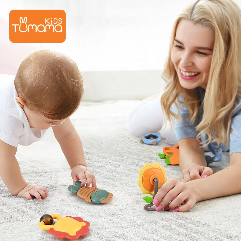 Tumama 4~10pcs Baby Rattles Toys Animal Music Hand Shake Bed Bell Newborns Cute Animal Rattles Baby Toys Hanging Rattles Toy 