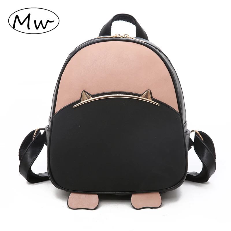 Cute Stitching Cat Ears Backpack Teenager Girls Travel Bag School Bag mochila mujer Ladies Mini PU Leather Backpack Princess Bag
