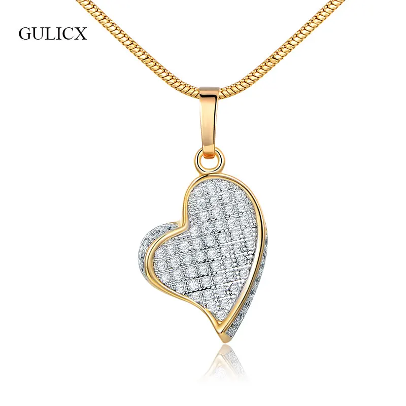 

GULICX Cute Heart Shape Pendants Necklaces For Woman Gold-color Sweet Slide Pendant with Snake Chain Lover Gifts Jewelry GLP083