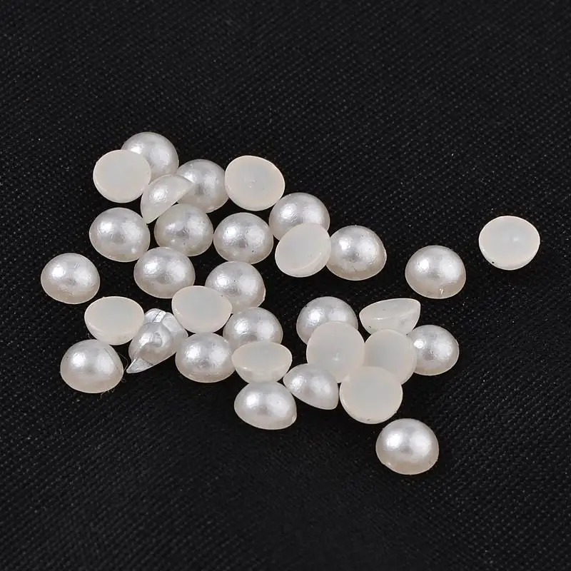 10000pcs Imitation Pearl Acrylic Beads, Half Drilled, Flat Round, Snow