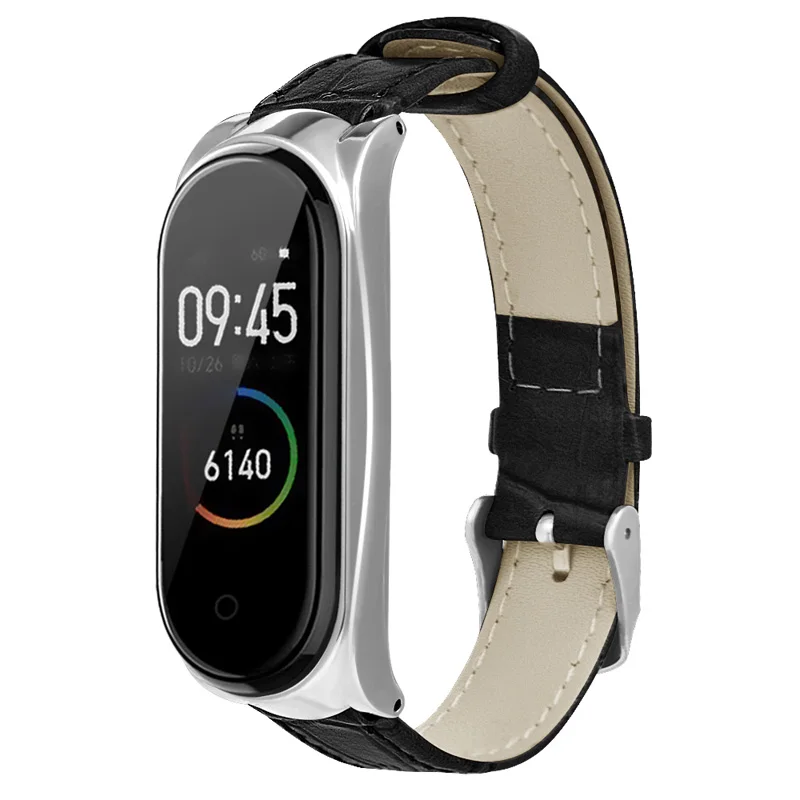Браслет mi Band 4 кожаный ремешок браслет на запястье металлический чехол для Xiaomi TU