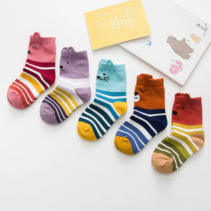 5 пар/лот, носки в горошек для мальчиков милые осенне-зимние носки для девочек короткие детские короткие носки для малышей - Цвет: 3