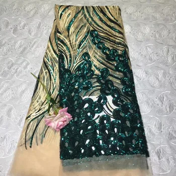 

African Net Sequins Laces 5yard Latest Nigerian Laces 2019 Sequin Fabric for Sewing Dress Tulle Lace Fabric NLYMA051