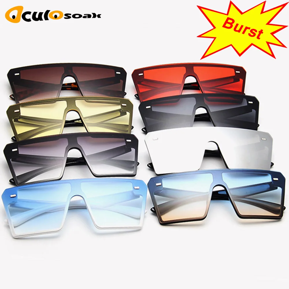 Oversize Square Sunglasses Women Fashion Flat Top Gradient Sun Glasses Men Rimless Large Frame Oculos 2019 New Fashion