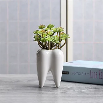 

White Ceramic 3D Tooth Succulent Flowerpot Table Desktop Green Planters Small Flower Pot Bonsai Pots Home Decoration
