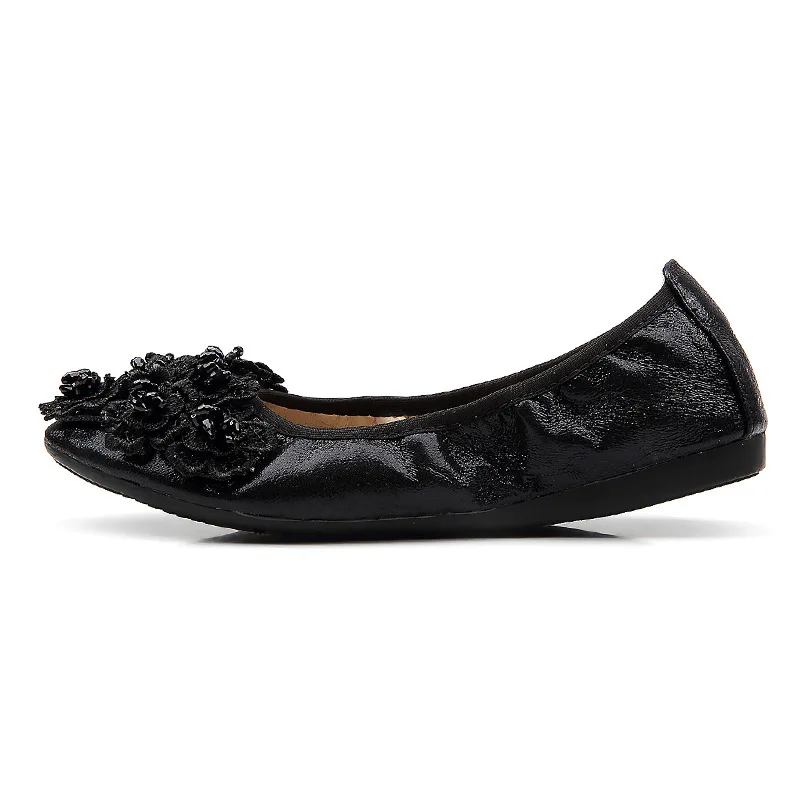 Weili ZHENG pin Цзя ren дамы egg roll Обувь T10 цветок из бисера острым сладкий Обувь без каблука повседневные комплекты одежды из Обувь - Цвет: black