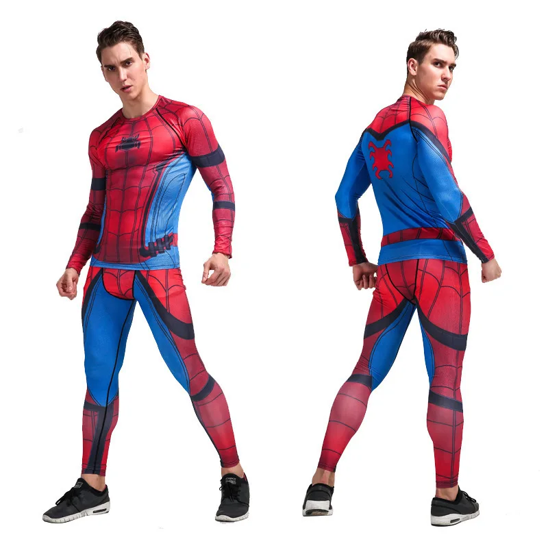 

YANQIN Quick Dry Fitness Tight Jogger Exercise Set Male Spiderman 3D Print Gym Training Tracksuit Men Basketball Sport Suits