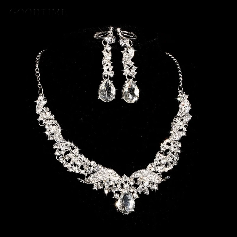 

Luxury Bridal Jewelry Sets Sparkling Crystal Angel Wings Waterdrop Necklace Earrings Sets Women Fashion Wedding Bridal Accessory