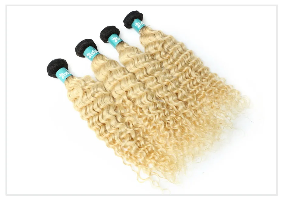 1B 613 Blonde Deep Wave Ombre Hair Bundle (9)