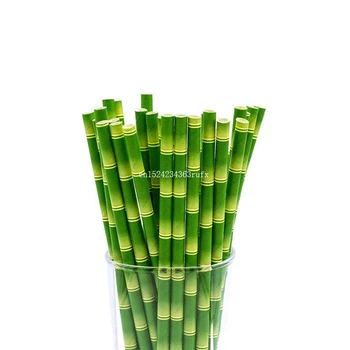

1000pcs Bamboo Pattern Paper Straws Kids Birthday Wedding Decorative Unique Drinking Straws Event Supplies Eco-friendly