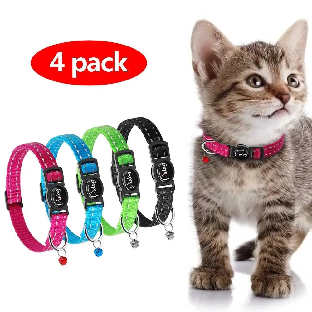 

4pcs/lot Safety Breakaway Cat Kitten Collars Nylon Reflective Safety Collar For Small Cats with Bell Mixed 4 Colors