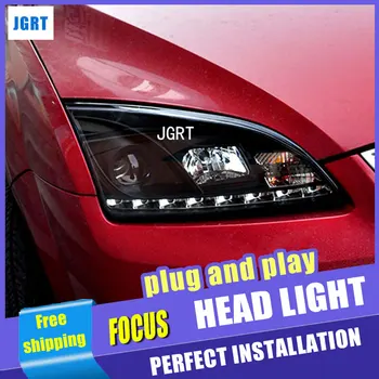 

Car Styling Headlight assembly 2005-2008 for Ford Focus DoubleU Angel Eye LED DRL Lens Double Beam H7 hid kit with 2pcs.