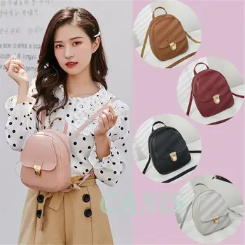 

Women Girls Mini Faux Leather Backpack School Bag Travel Hasp Solid Mini Travel Hanging Out Fashion Casual Bag
