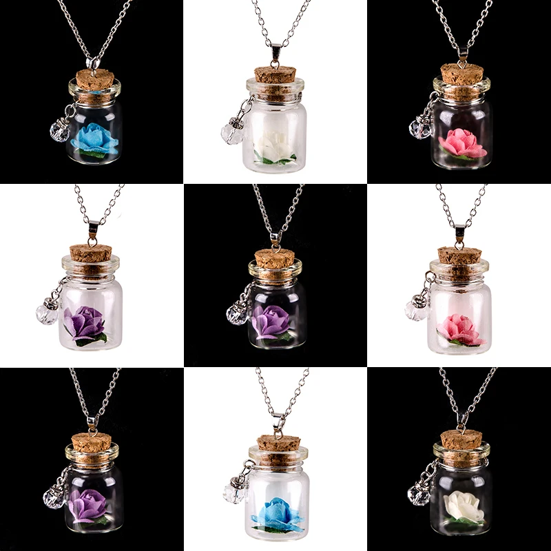 Necklace Trendy Round New Handmade Glass Bottle Necklace Boutique Glow Flower Pendant Jewelry For Women
