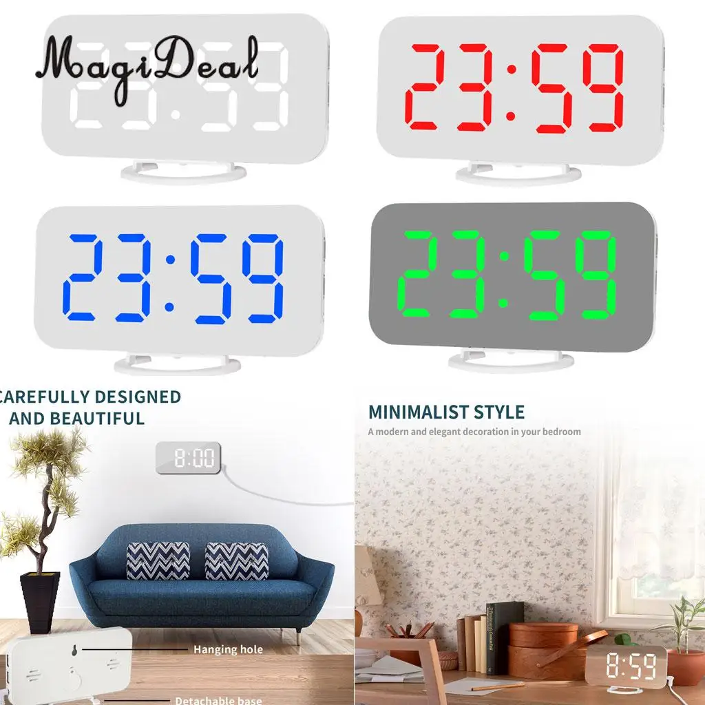 Phone Charging USB Alarm Clock Digital Clock with Large Easy-Read LED Display Diming Mode Snooze Function Mirror Surface