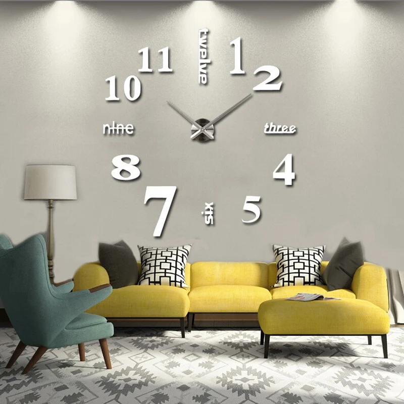 new fashion diy acrylic mirror wall clock europe 3d big quartz watch still life clocks living room home decoration stickers