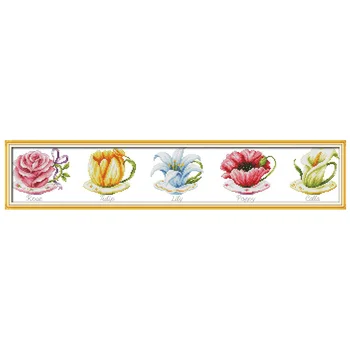 

Flower Cup Counted Cross Stitch 11CT Printed 14CT Cross Stitch Sets Cross-stitch Kits Embroidery Needlework