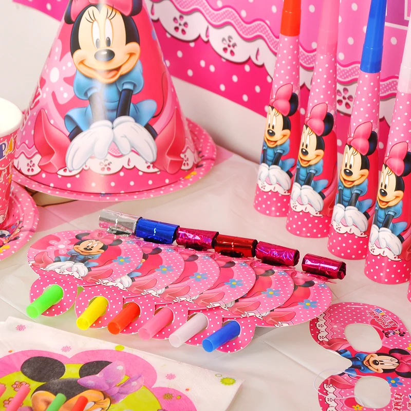Роскошные для маленьких девочек душ disney минни маус с днем рождения дети украшение партии комплект Свадебная вечеринка поставки