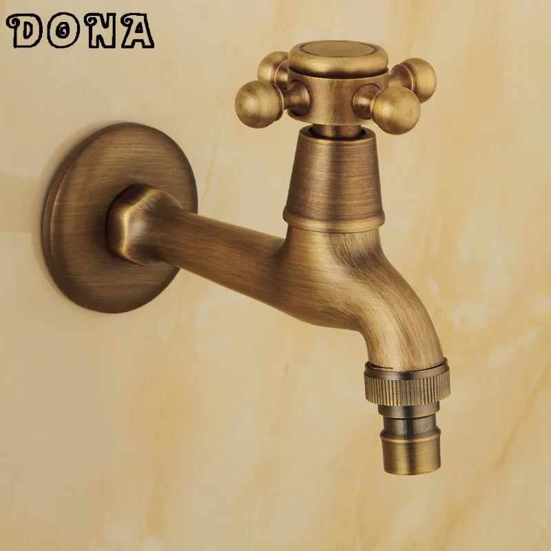 Antique Brass Laundry Bathroom Kitchen Wall Mounted Tap Basin Faucet