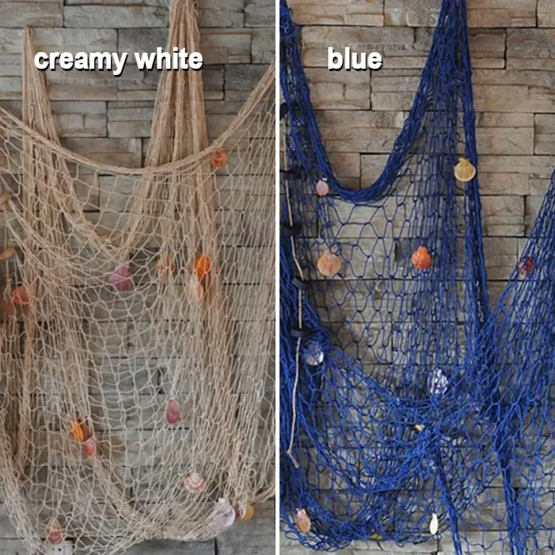 Parte da Cena da Praia Rede de Pesca Redes de Pesca Fio de Algodão 1 2 m Estilo Mediterrâneo Decorativa Artesanal Azul Bar Decoração Decoração 8 1*2 m estilo mediterrâneo artesanal decorativo peixe