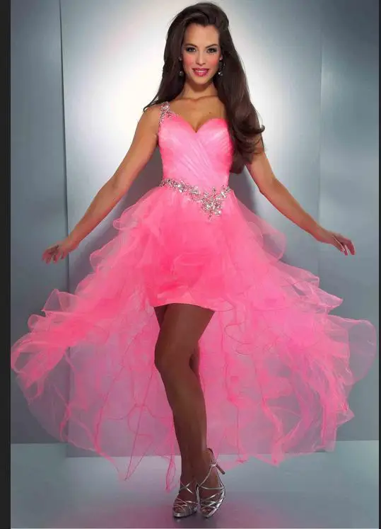 

free shipping new style vestido de festa robe de soiree 2014 cheap sexy backless short one shoulder pink crystal prom dresses