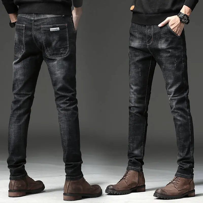 Autumn Men's Jeans Men's Slim and Small Feet Winter Style Thickening Winter Jeans Winter Pants Men's Wear hip hop