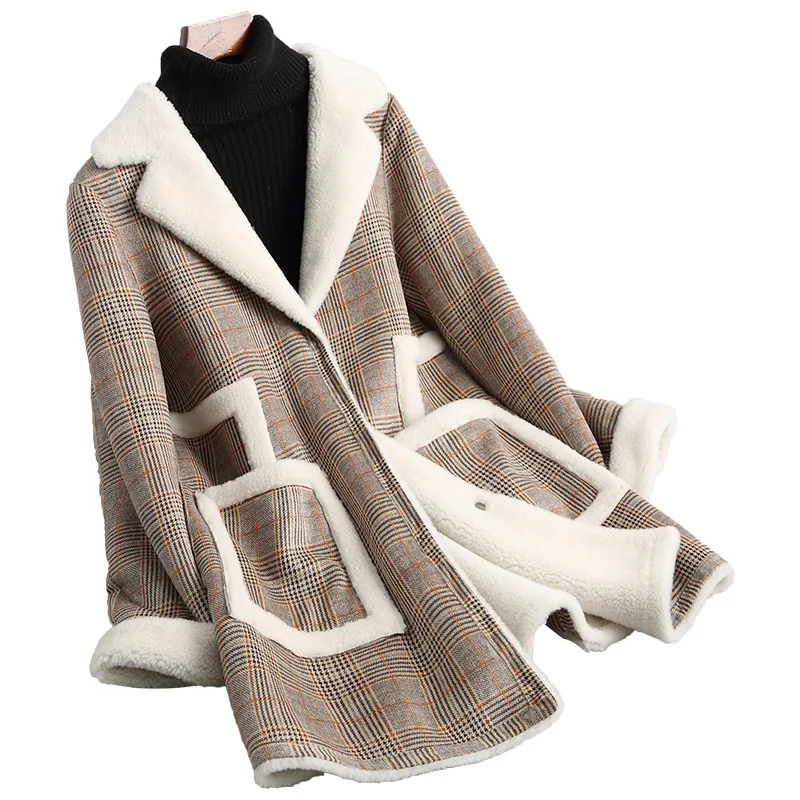Luxury Real Wool Blend Fur Coat Jacket Wool Lining Autumn Winter Women