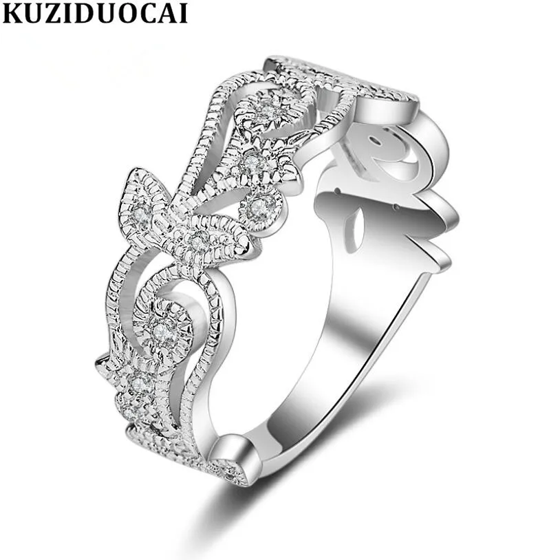 

Kuziduocai 2019 New Fashion Jewelry Dazzling Zircon Stainless Steel Sprout Vibrant Flower Wedding Bride Rings For Women Anillos