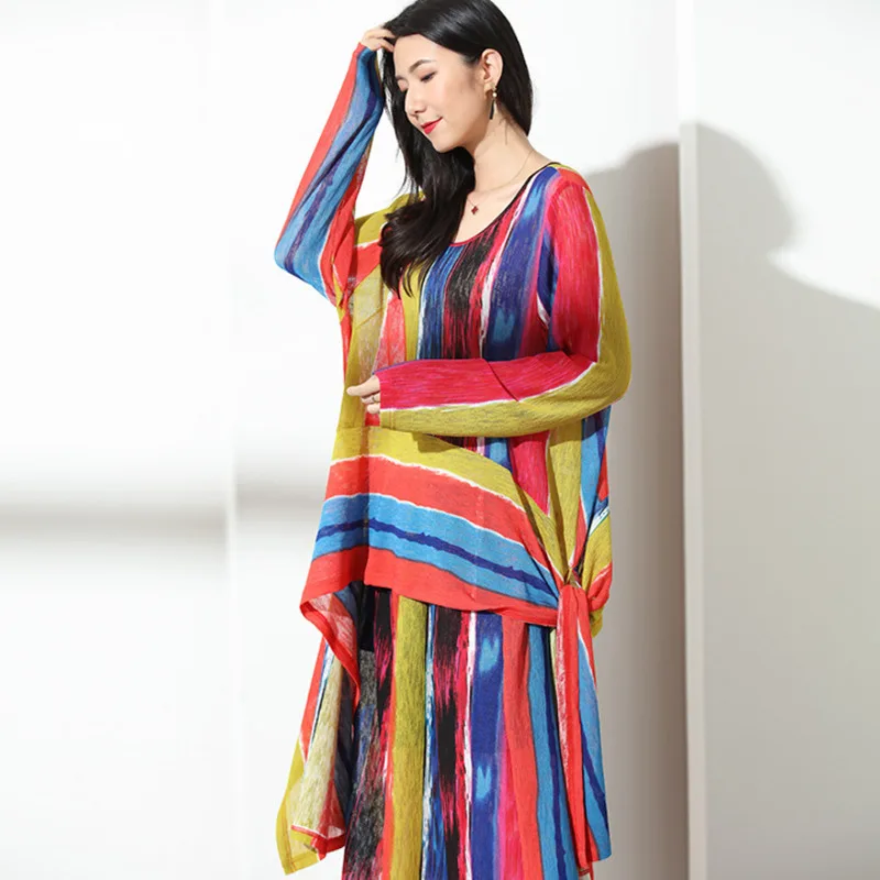 Lâche Rond Set Nouvelle Femmes Bande Col Picture Color Jambe Twinset Personnalité 2019 Coloré Lanmrem Asymétrie 2 Pièce Mode Large Pantalon Bd281 I7ABw8pq
