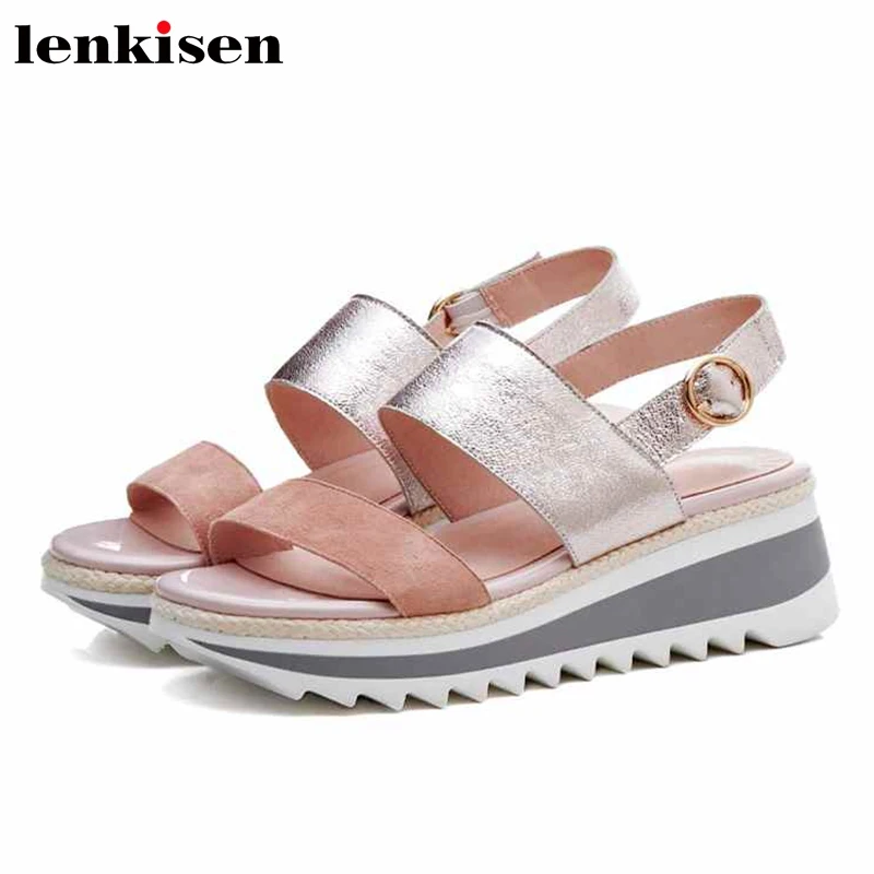

Lenkisen 2018 kid suede solid leisure thick bottom princess style platform handmade casual open toe long leg women sandals L10