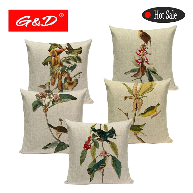 

Plant Green Beautiful Bird Cushion Covers Decorative for Sofa Car Home Bedroom Cotton Linen Toss Pillow Case Throw Pillows