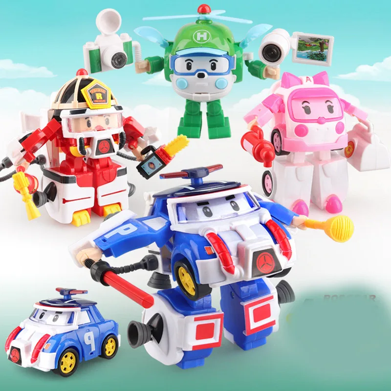 4pcs/set boy poli Robocar Transformation Robot Car Toy Korea Poli Robocar Anime Action Figure Toys For Children Gift Playmobil 