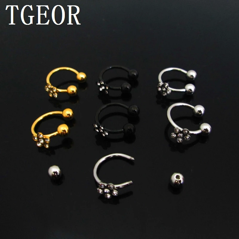 

Free shipping 16G mixed colors circular barbell 30pcs surgical Stainless Steel with gem crystals flower horseshoe piercing ring