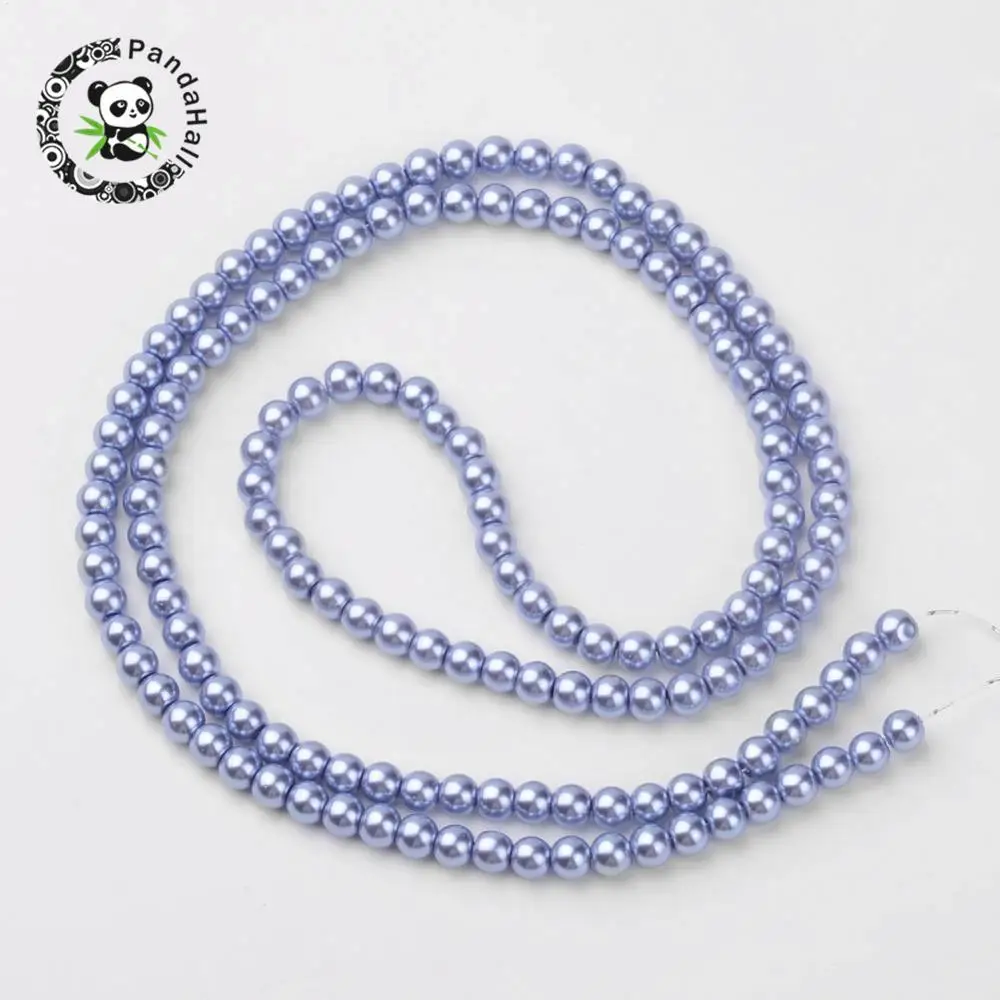 Glass Pearl Beads Strands, Pearlized, Round, CornflowerBlue, Size: about 3mm in diameter, hole: 1mm, about 220~230pcs/str