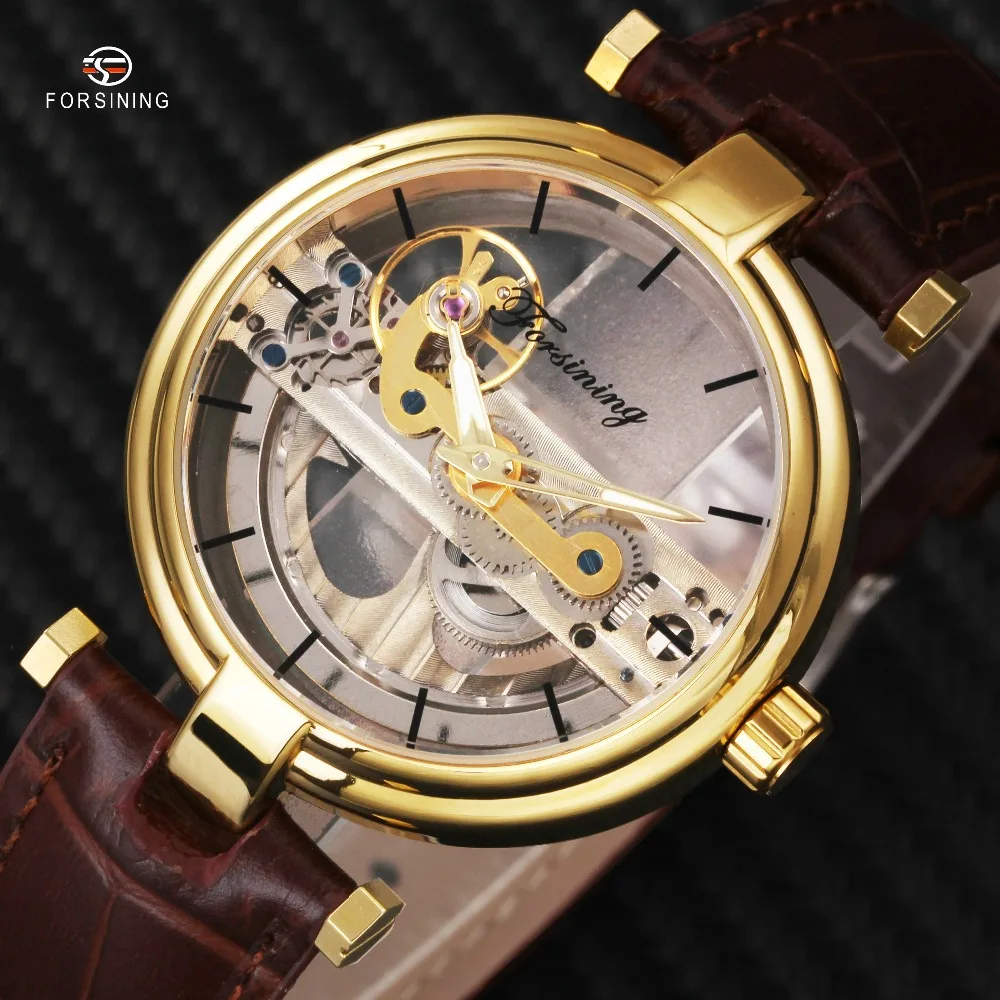 

FORSINING Top Brand Luxury Men Watch Golden Bridge 2018 Japan Mechanical Movement Leather Band Transparent Man Auto Wristwatch