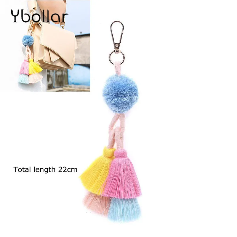 

Handmade Pompon Tassels Key Chain Bag Hanging Key Ring Women Fashion Handbag Car Pendant Jewelry Gift