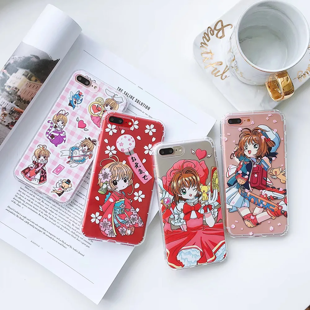 

Lovely Cartoon Cardcaptor Sakura Phone Case for iPhone X 6 6splus 7 8plus 10 Fashion girl Transparent Soft TPU Cover Coque